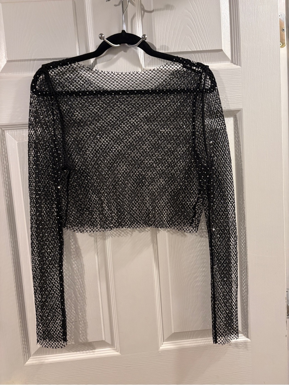 Black Sheer Mesh Long-Sleeve Crop Top -